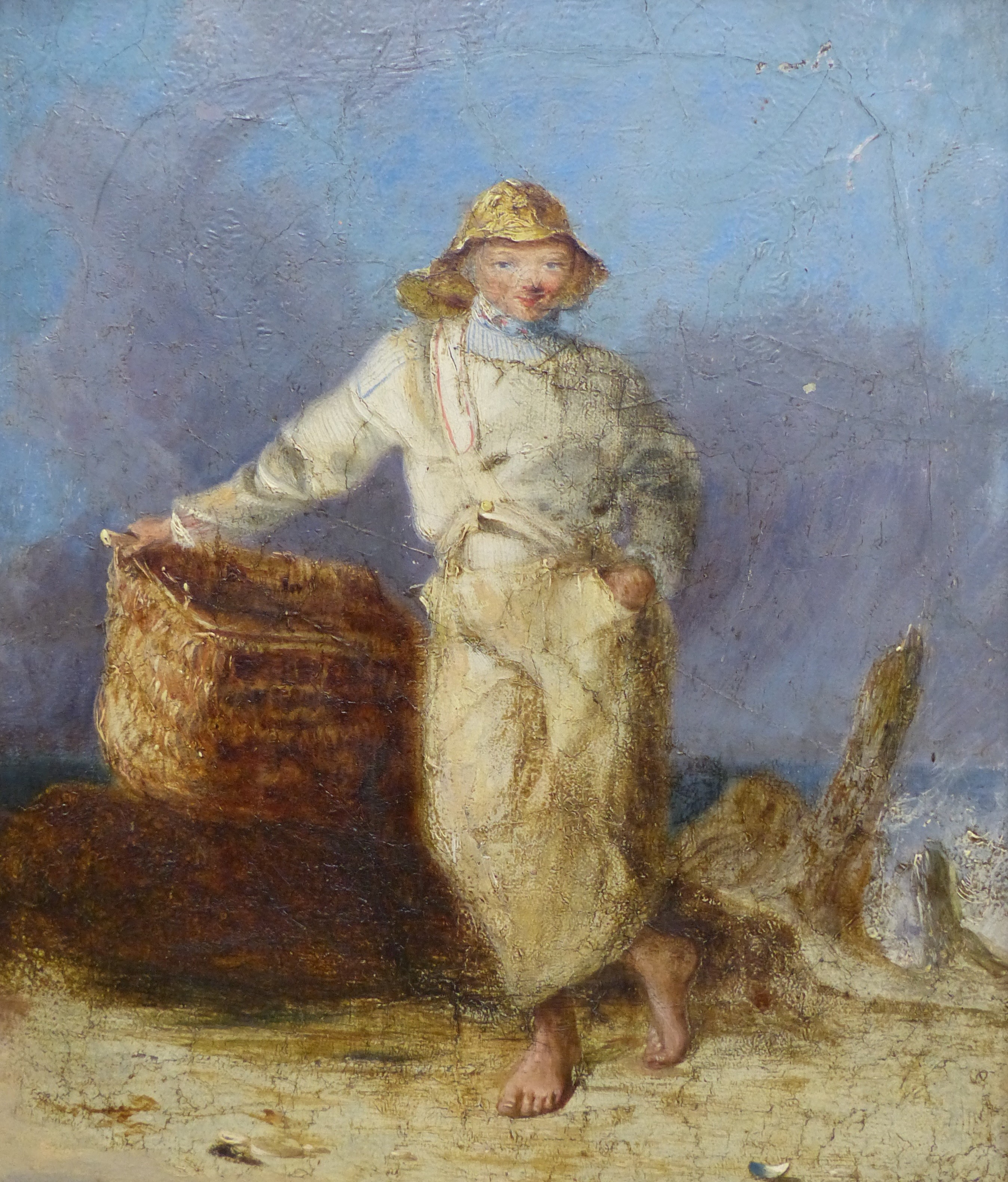 English School, circa 1800, oil on canvas, Oyster fisherman, 24 x 28cm